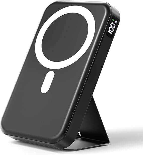 MagSafe-compatible 10000mAh wireless power bank with kickstand and fast charging