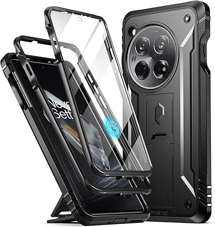 Poetic Revolution Case Compatible with OnePlus 12 5G (2024), Built-in Screen Protector ใWork with Fingerprint IDใ, Full Body Rugged Shockproof Protective Cover Case with Kickstand, Black